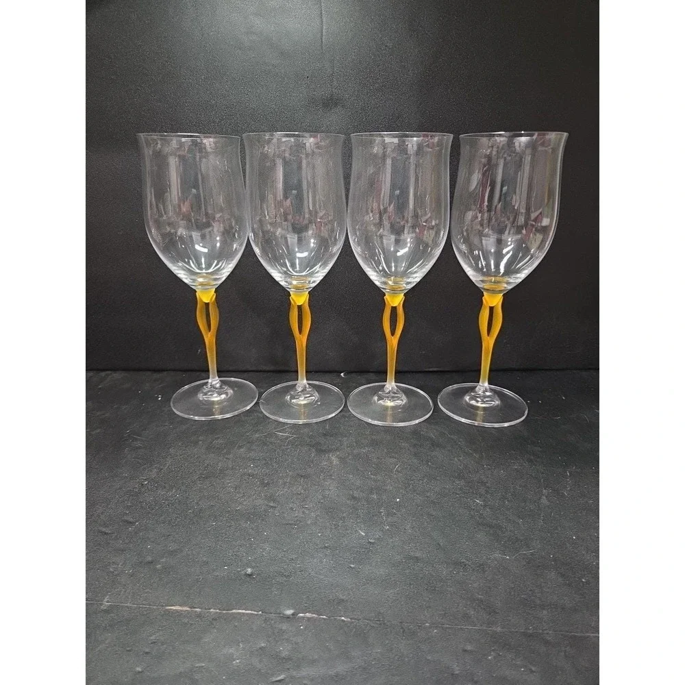 Mikasa Crystal Tuscan Wine Glasses, Yellow‎ Stem, Set of 4, Art Deco Drinkware
